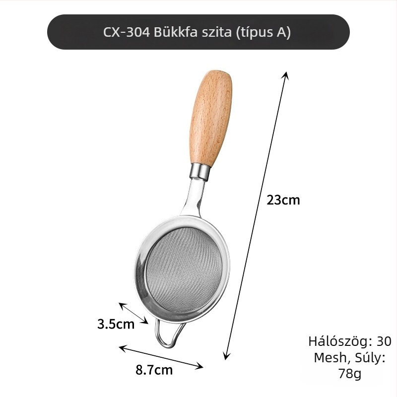 304 rozsdamentes acélból készült pürésítő fa fogantyúval, konyhai szita és tojásfehérje szeparátor, modern minimál stílus