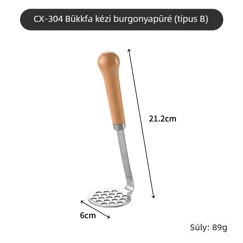 304 rozsdamentes acélból készült pürésítő fa fogantyúval, konyhai szita és tojásfehérje szeparátor, modern minimál stílus