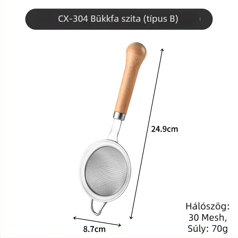 304 rozsdamentes acélból készült pürésítő fa fogantyúval, konyhai szita és tojásfehérje szeparátor, modern minimál stílus