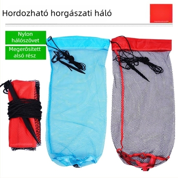 Gyorsan száradó nejlon halászháló összecsukható húzózsinórral, hordozható háló vadvízi horgászathoz földszögekkel