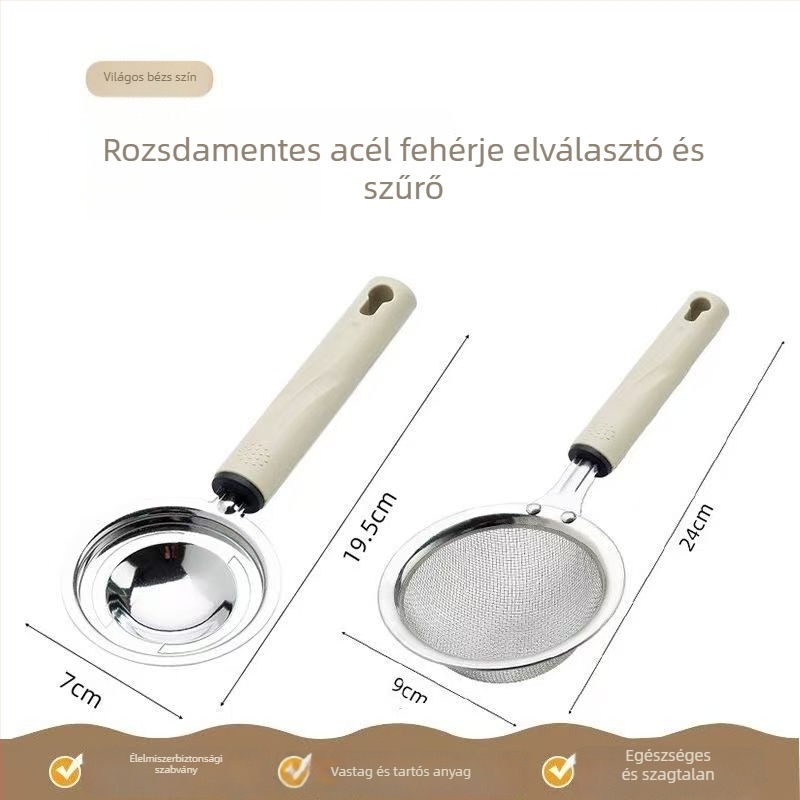 Tojáshabosító – három részes szűrőhálós készlet tojásfehérje szétválasztóval, kézi, nem elektromos sütőeszköz, modern minimalista dizájn