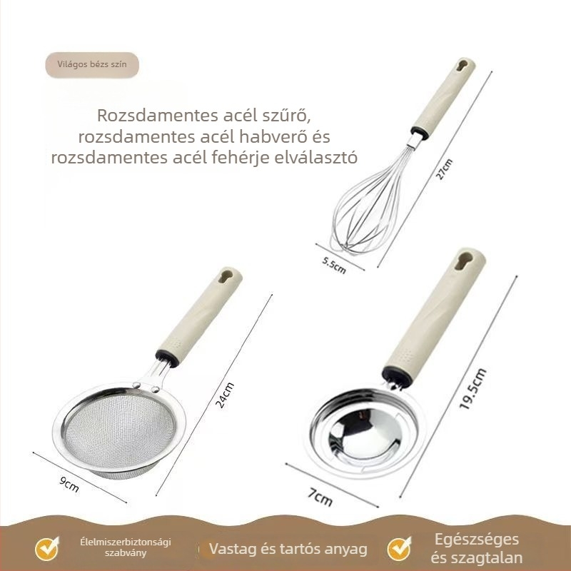 Tojáshabosító – három részes szűrőhálós készlet tojásfehérje szétválasztóval, kézi, nem elektromos sütőeszköz, modern minimalista dizájn