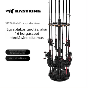Álló horgászbot-tartó lyukasztás nélkül, falra szerelhető tároló és kiállító állvány, karbon anyag, többirányú forgás