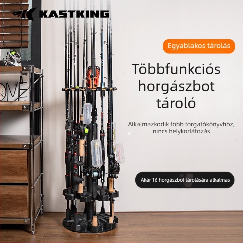 Álló horgászbot-tartó lyukasztás nélkül, falra szerelhető tároló és kiállító állvány, karbon anyag, többirányú forgás