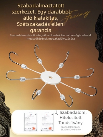 Nyolc karmú horog, vulkanizált robbanó horog, anti-akadás, anti-gubancolódás, kétnyeles négyszögletes horog harcsa számára