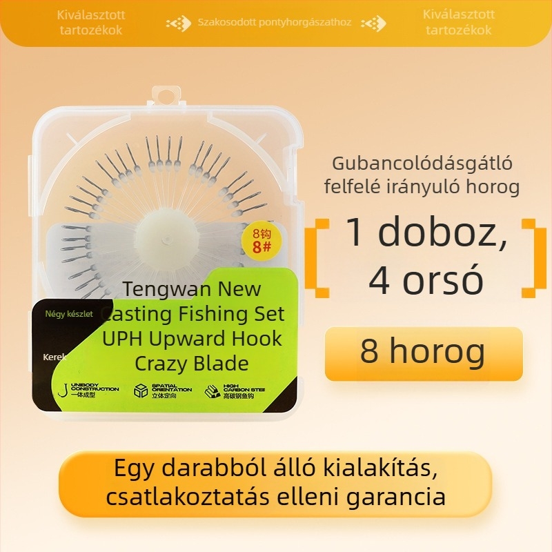 Nyolc karmú horog, vulkanizált robbanó horog, anti-akadás, anti-gubancolódás, kétnyeles négyszögletes horog harcsa számára