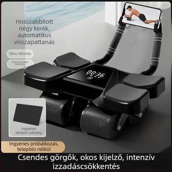 Négykerekű haskerék edző, digitális kijelző intelligens számlálással, automatikus visszatérés, 3 kg