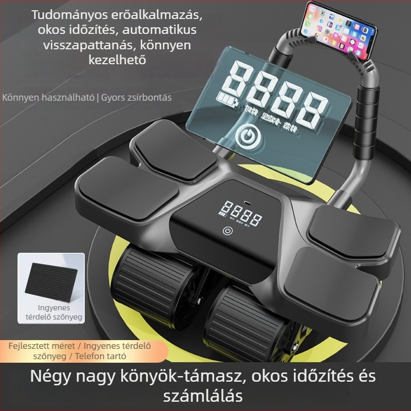 Négykerekű haskerék edző, digitális kijelző intelligens számlálással, automatikus visszatérés, 3 kg