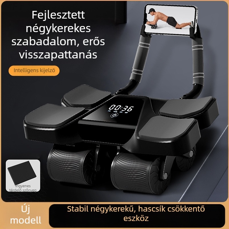 Négykerekű haskerék edző, digitális kijelző intelligens számlálással, automatikus visszatérés, 3 kg