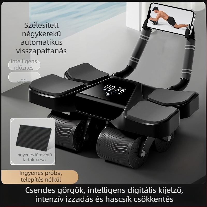 Négykerekű haskerék edző, digitális kijelző intelligens számlálással, automatikus visszatérés, 3 kg