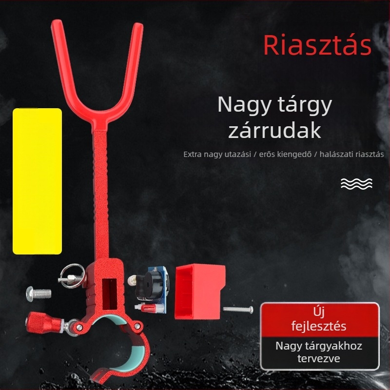 Riasztóval felszerelt horgászbot-zár tartó, vízálló alumíniumötvözet, hátsó függesztés, anti-kicsúszás