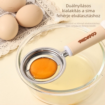 Rozsdamentes acélből készült sütőkészlet liszt-szitával, szűrővel, szűrőhálóval, tojásfelverővel és tojásfehérje szeparálóval; logó nyomtatás elérhető; ajándékhoz ideális; kézi működtetésű