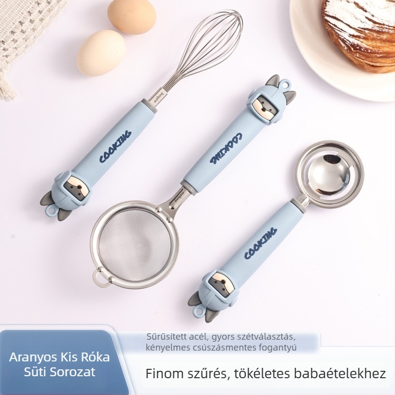 Rajzfilm-stílusú bébiétel-szűrő és szita, rozsdamentes acélból készült konyhai eszköz, kézi működés