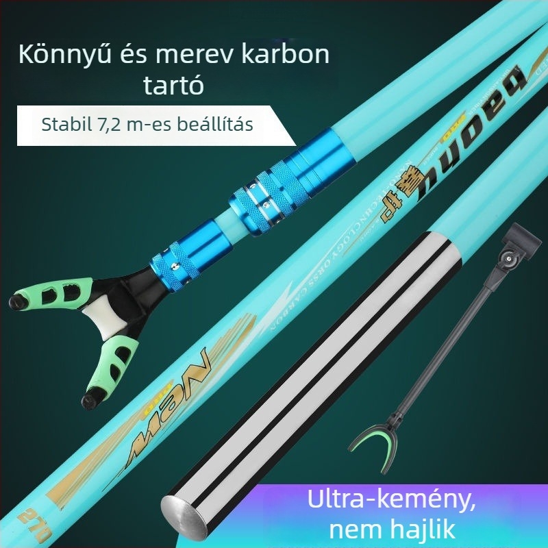 Szénszálas botállvány - ultra könnyű és ultra kemény, tartozékok: doboz és szék, platforma a horgászathoz, földbe szúrt rögzítés és teleszkópos beállítás, többfunkciós nagy halakhoz