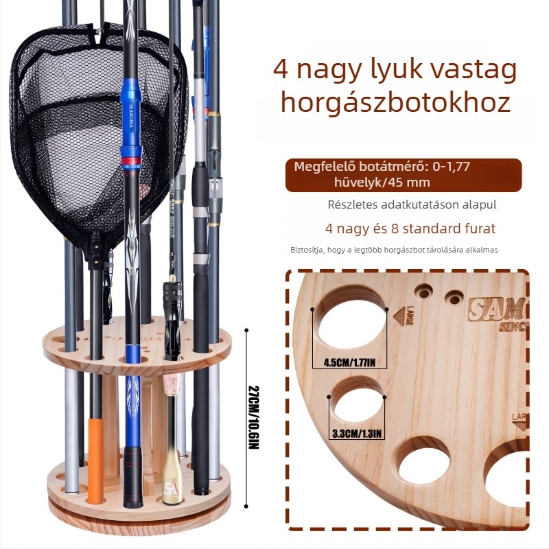 2026-os új modell forgatható horgászbot-tároló állvány kör alakú rekeszekkel kereskedelmi bemutatóhoz