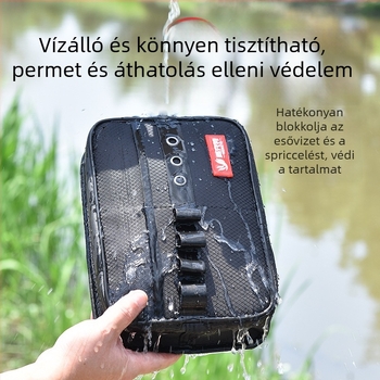 Horgász doboz oldalsó táska, vízálló, fúrás nélküli rögzítés, oldalsó tároló és oldalsó akasztó zseb