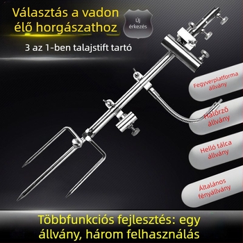 Három az egyben horgászállvány talajdugóval, tömör fa konstrukció, nem forog, nem hajtogatható