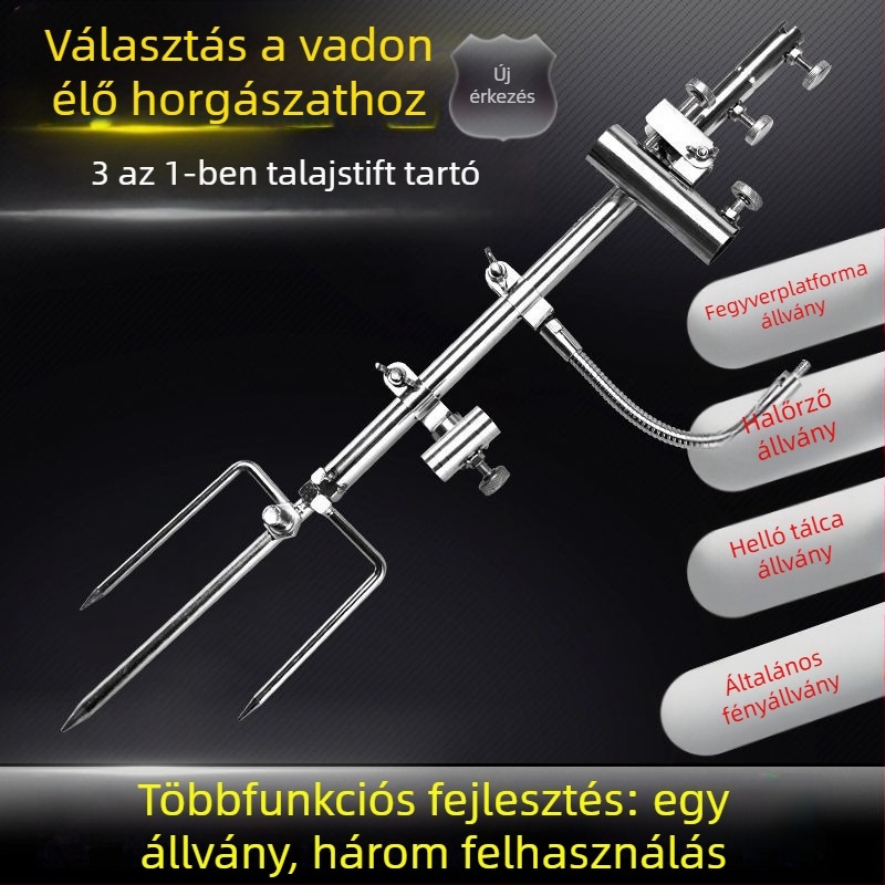 Három az egyben horgászállvány talajdugóval, tömör fa konstrukció, nem forog, nem hajtogatható