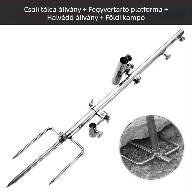 Három az egyben horgászállvány talajdugóval, tömör fa konstrukció, nem forog, nem hajtogatható