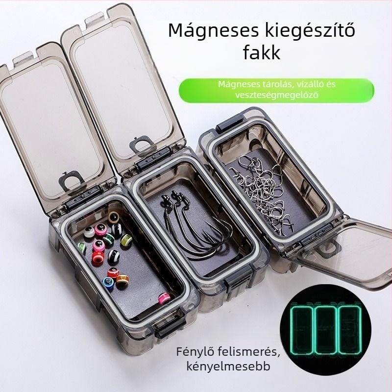ABS anyagú horgászati felszerelés tároló doboz, kompakt szervező horogokhoz, csalihoz és kisebb kiegészítőkhöz.