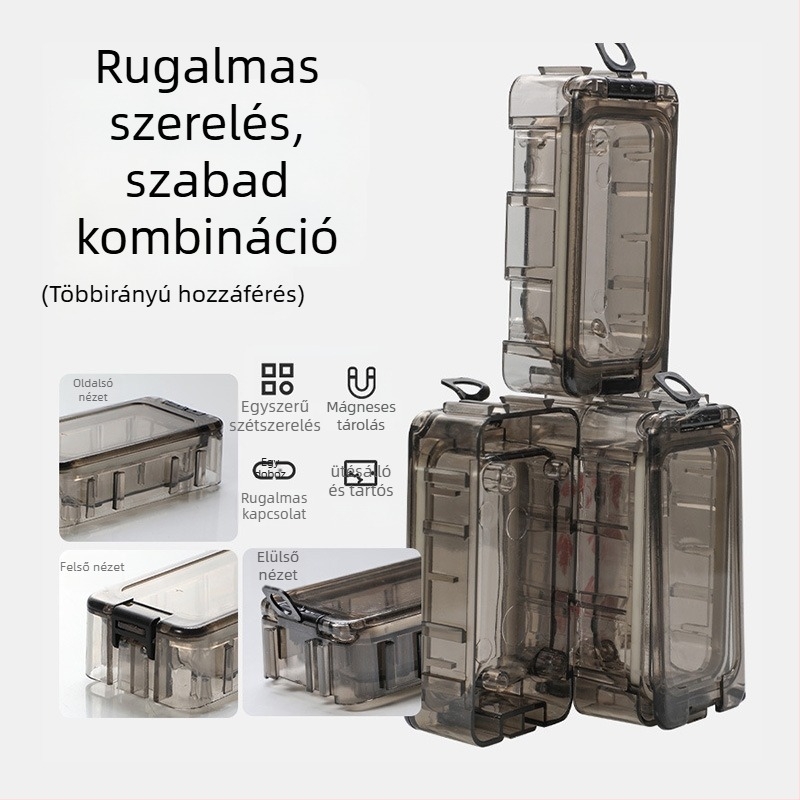 ABS anyagú horgászati felszerelés tároló doboz, kompakt szervező horogokhoz, csalihoz és kisebb kiegészítőkhöz.