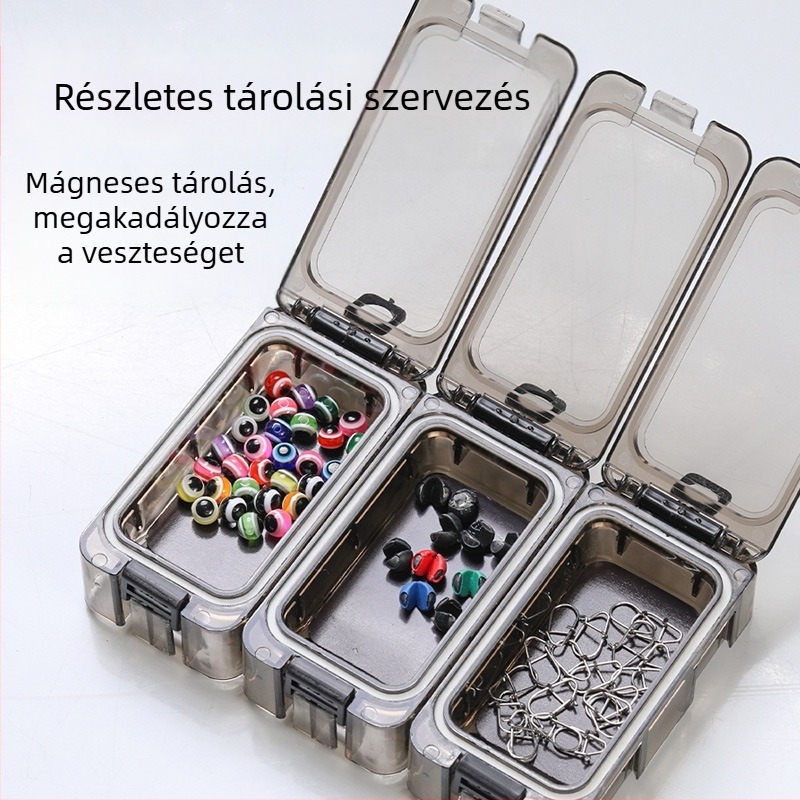 ABS anyagú horgászati felszerelés tároló doboz, kompakt szervező horogokhoz, csalihoz és kisebb kiegészítőkhöz.