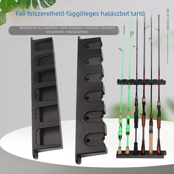 Fali függőleges horgászbot-tartó és kiállító állvány – tárolja botokat, csalikat és hálót