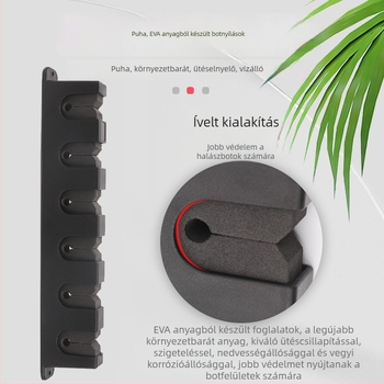 Fali függőleges horgászbot-tartó és kiállító állvány – tárolja botokat, csalikat és hálót