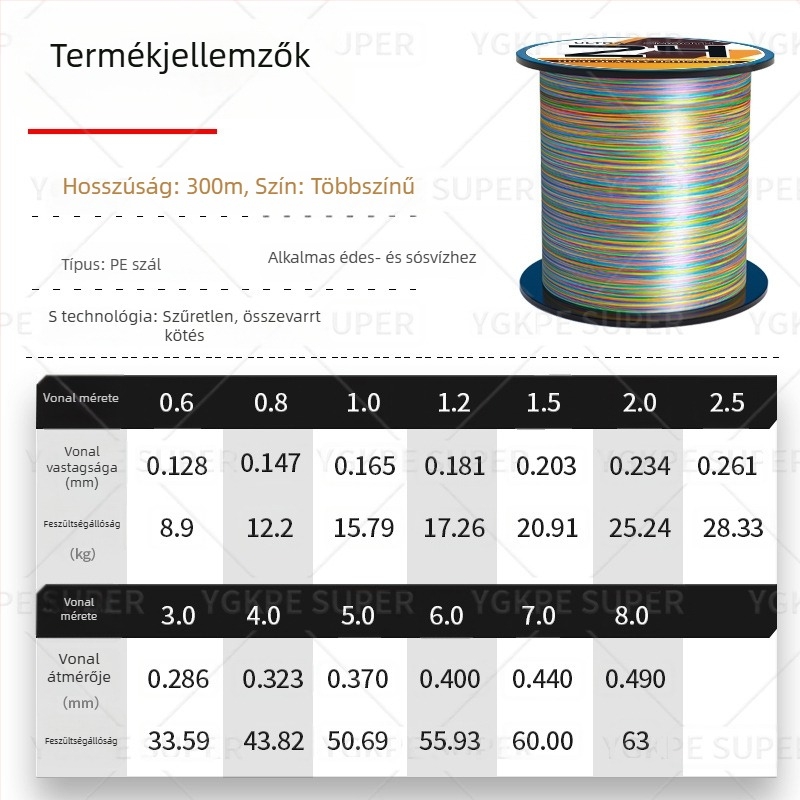 Fő horgász zsinór, PE anyag, szakítószilárdság 3–33 kg, Zhenshi Outdoor