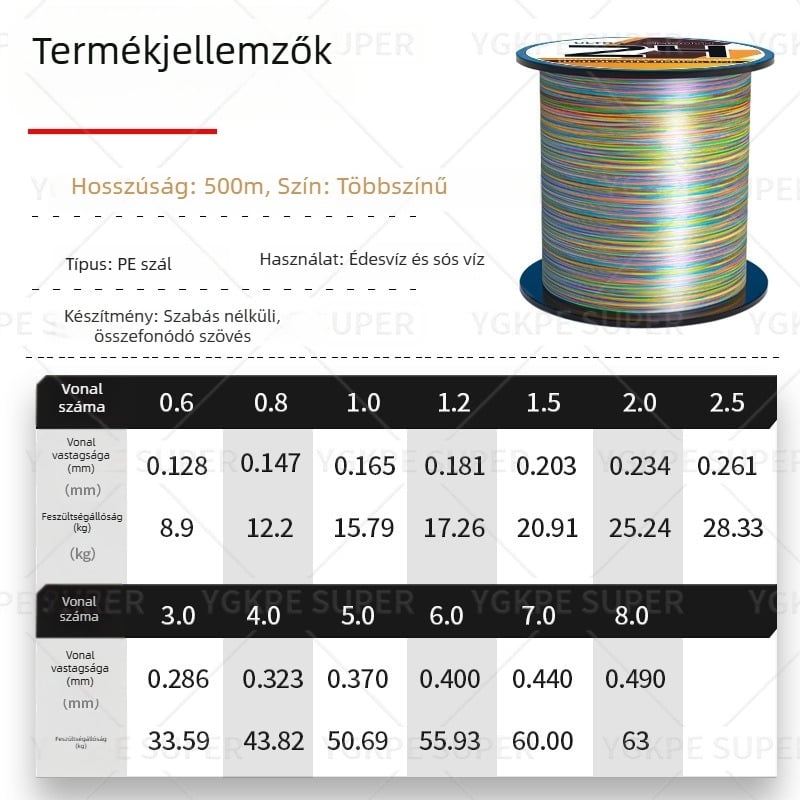 Fő horgász zsinór, PE anyag, szakítószilárdság 3–33 kg, Zhenshi Outdoor