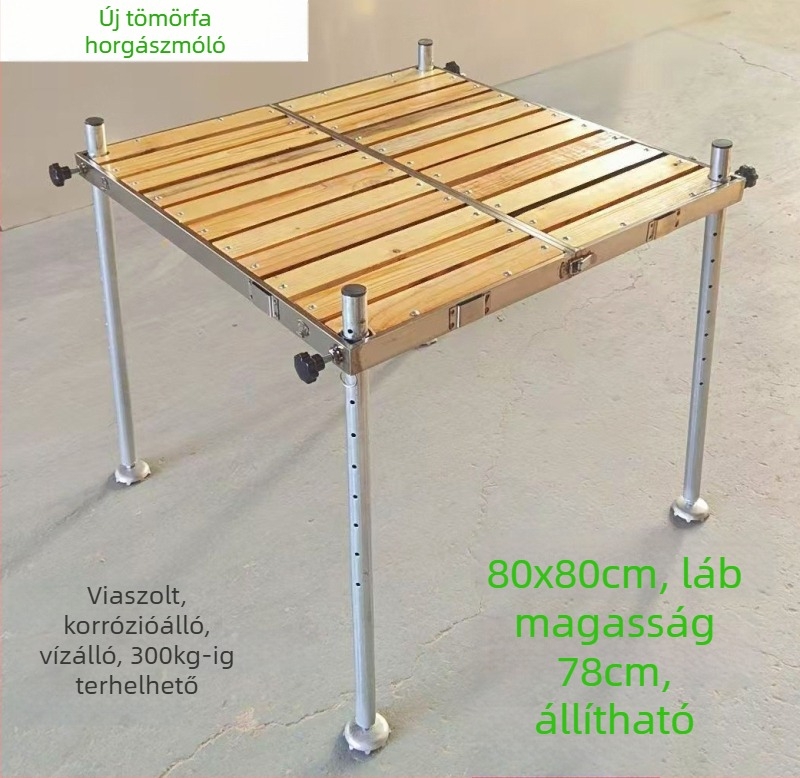 Masszív fából készült horgászplatform, stabil, csúszásmentes, összecsukható, megerősített szerkezetű