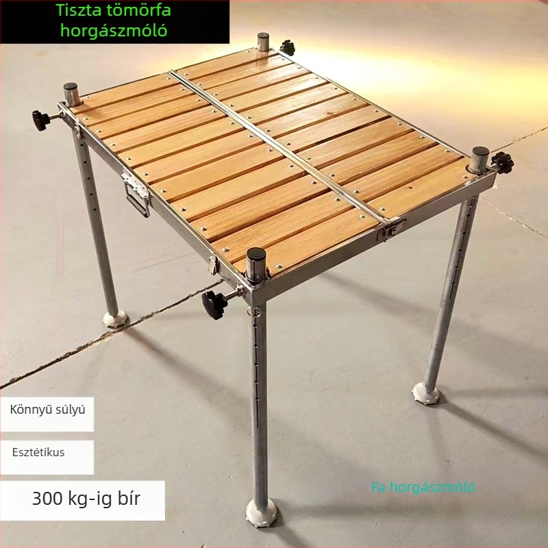 Masszív fából készült horgászplatform, stabil, csúszásmentes, összecsukható, megerősített szerkezetű