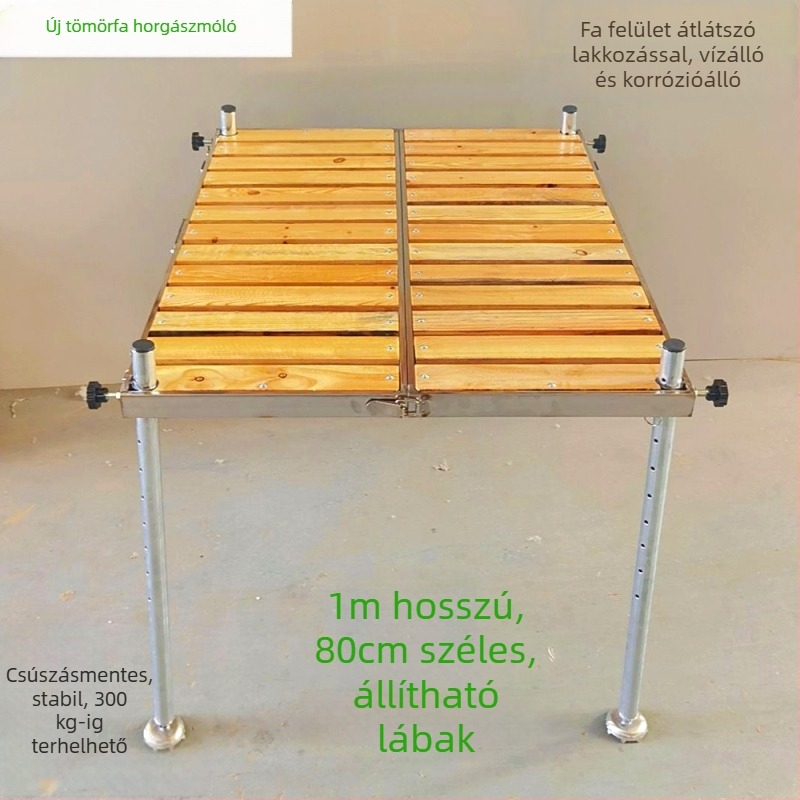 Masszív fából készült horgászplatform, stabil, csúszásmentes, összecsukható, megerősített szerkezetű