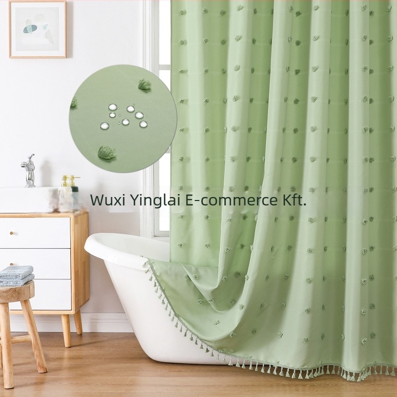 Poliészter zuhanyfüggöny hortenzia mintával, minimalist design, 3D jacquard textúra, kivágott virág mintázat