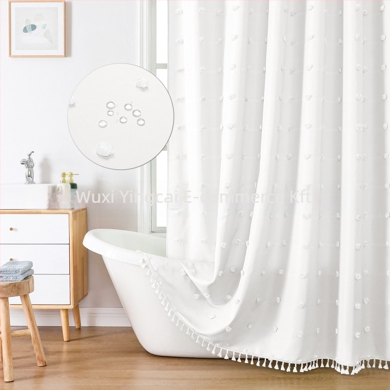 Poliészter zuhanyfüggöny hortenzia mintával, minimalist design, 3D jacquard textúra, kivágott virág mintázat