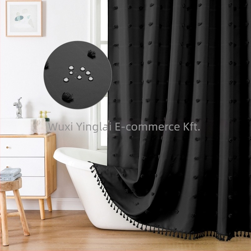 Poliészter zuhanyfüggöny hortenzia mintával, minimalist design, 3D jacquard textúra, kivágott virág mintázat