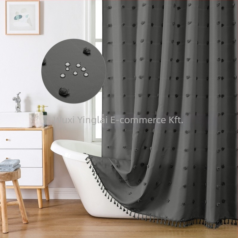 Poliészter zuhanyfüggöny hortenzia mintával, minimalist design, 3D jacquard textúra, kivágott virág mintázat