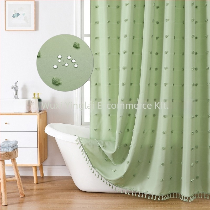 Poliészter zuhanyfüggöny hortenzia mintával, minimalist design, 3D jacquard textúra, kivágott virág mintázat