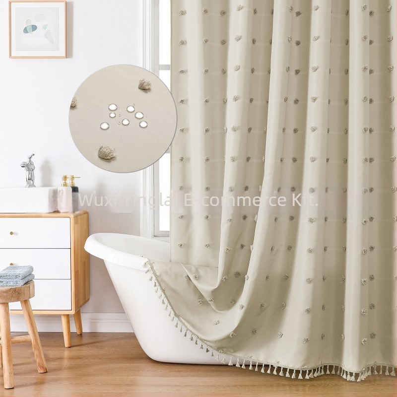 Poliészter zuhanyfüggöny hortenzia mintával, minimalist design, 3D jacquard textúra, kivágott virág mintázat