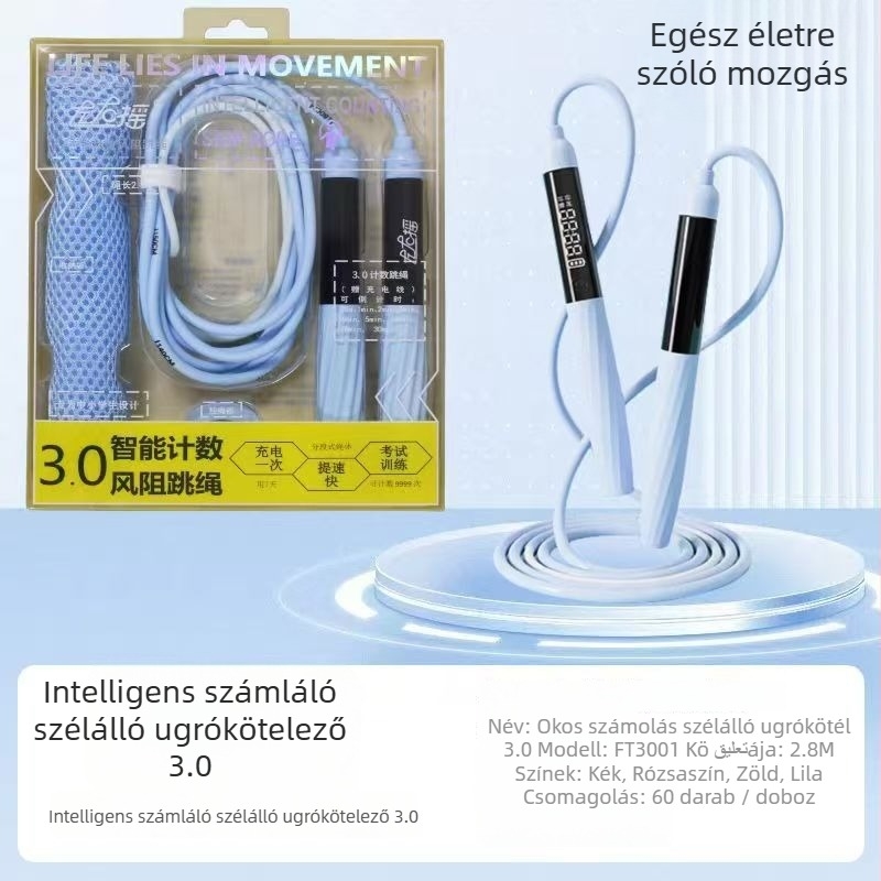 Shake Left and Right 3.0 ugrókötél szél elleni ellenállással, számlálóval és időmérővel, tölthető és állítható hosszúságú