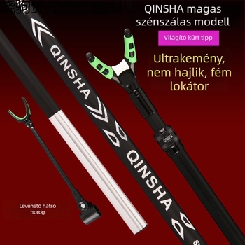 Szénszálas halászati bottartó és állvány — ultrakönnyű, robusztus, földre szúrható heggyel, polc a botok számára, halas doboz és hátoldali akasztás