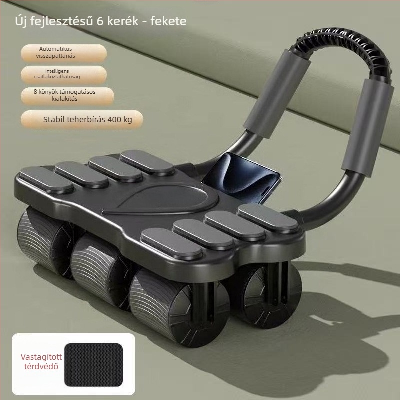 Hatkerekű hasgörgő edzőkerék, automatikus visszapattanás, intelligens számolás, állítható fogantyú, telefon tartó