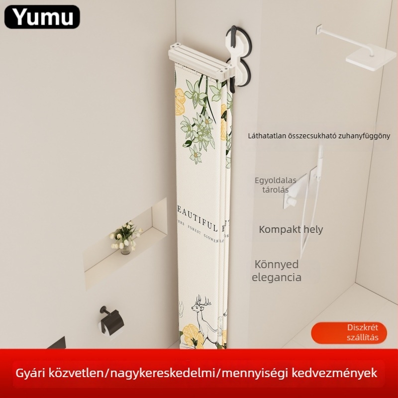Fürdőszobai virágmintás zuhanyfüggöny szívócsészékkel, összecsukható, fúrás nélküli, száraz-nedves elválasztáshoz, vízálló, luxus válaszfal