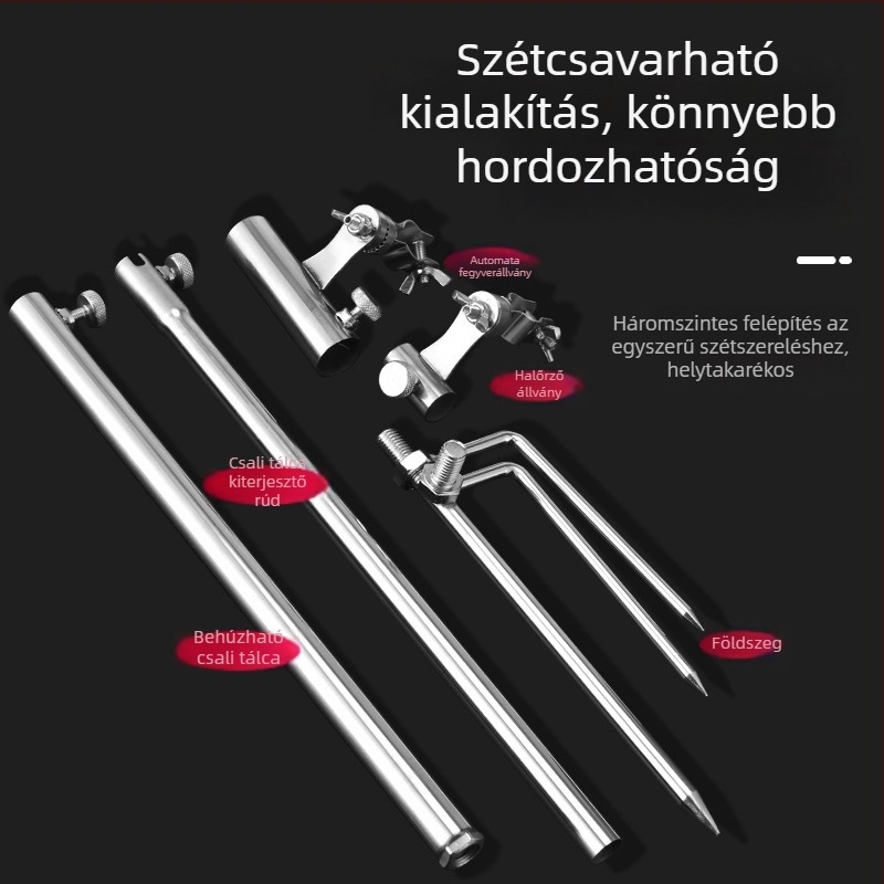 3 az 1-ben etető tálca és horgászbot-tartó (kétfunkciós, rozsdamentes acél, többirányú forgás)