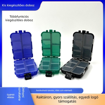 Tízrekeszes, kétoldalas horgászfelszerelés-tároló doboz, műanyag, hordozható dizájn