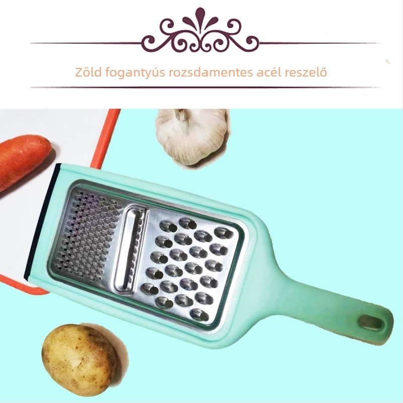 3 az 1-ben, multifunkcionális zöldségvágó és reszelő, kézvédővel; anyag: PP + rozsdamentes acél; modern minimalist design; testreszabható