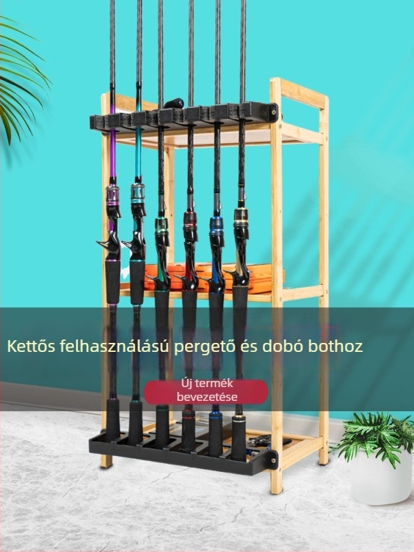 Horgászbotok kiállító- és tárolóállvány, falra szerelhető, autóba rögzíthető, műanyag