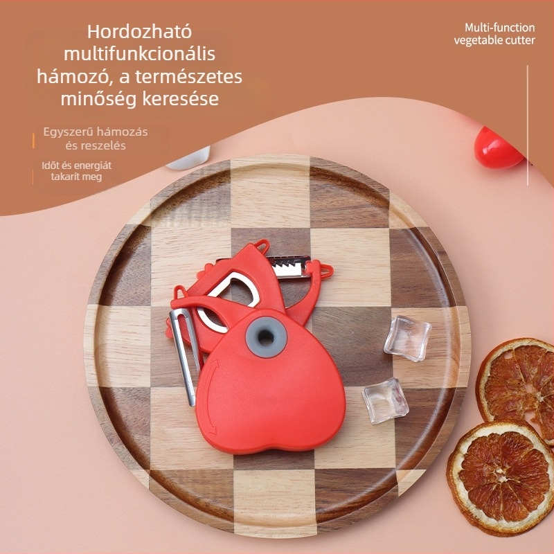 Három az egyben hordozható hámozó és reszelő — PP anyag, testre szabható logó, gyümölcsök és zöldségek szeletelése és reszelése