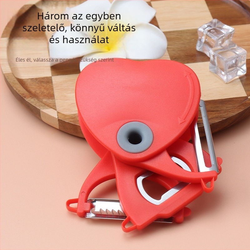 Három az egyben hordozható hámozó és reszelő — PP anyag, testre szabható logó, gyümölcsök és zöldségek szeletelése és reszelése