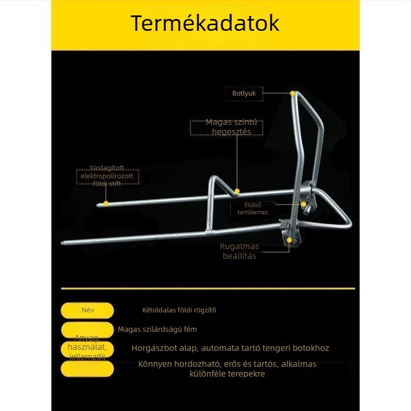 Földön rögzíthető horgászbot-tartó szárazföldi és tengeri használatra, vas szerkezet